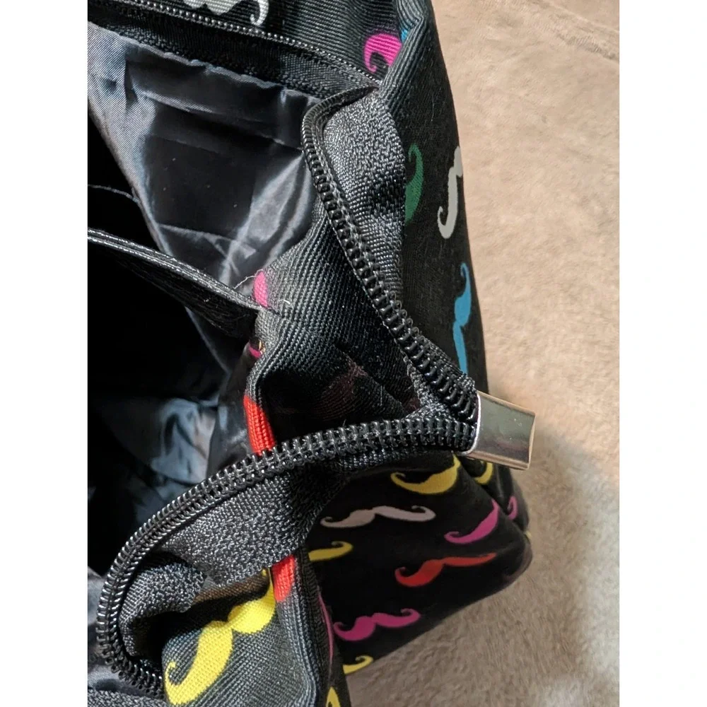 Mustache Bag Purse All Snaps Work, Missing Center Zipper AS IS